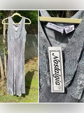 NEW 90’s Embroidered Opalite Velvet Empire Waist Nostalgia Maxi Dress
